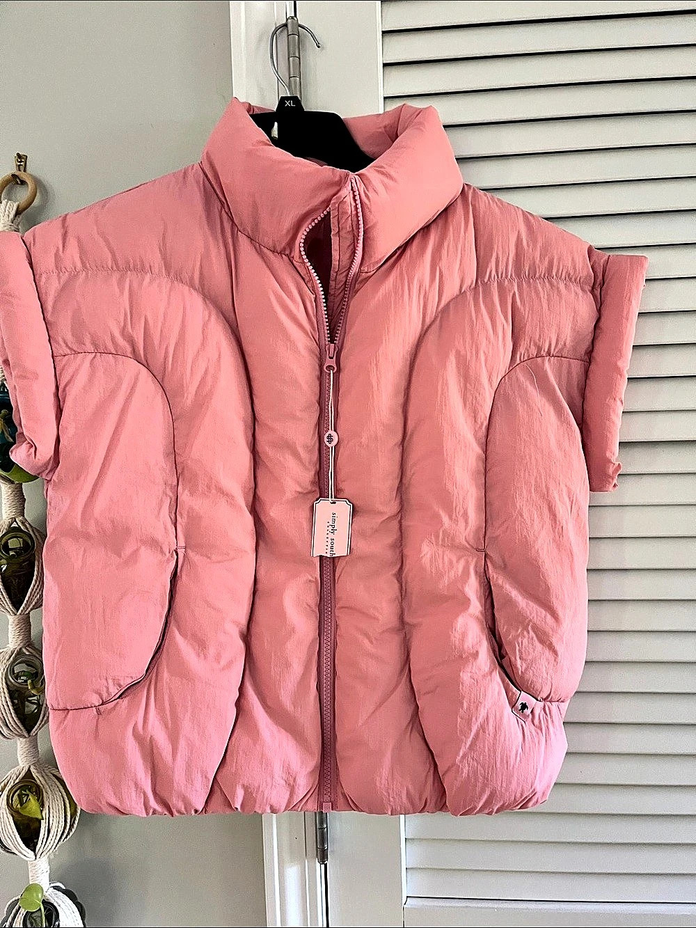 Simply Southern Cropped Puffer Vest Pink Size Small